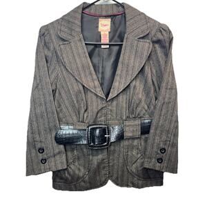 Candie’s Pinstripe Y2K Blazer Belt Juniors L (11/13) 3/4 Sleeve Womens Workwear